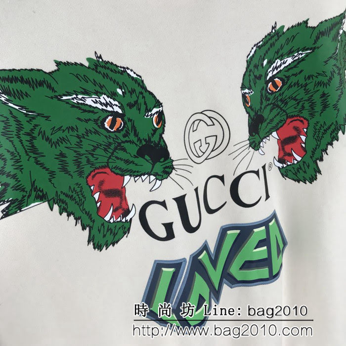 GUCCI古馳 18ss4秋冬新款 咆哮狼頭圖案 杏色 連帽衛衣 情侶款 ydi1705
